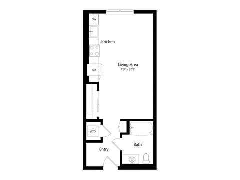 Floor plan for studio, 1 bath, 497 sqft